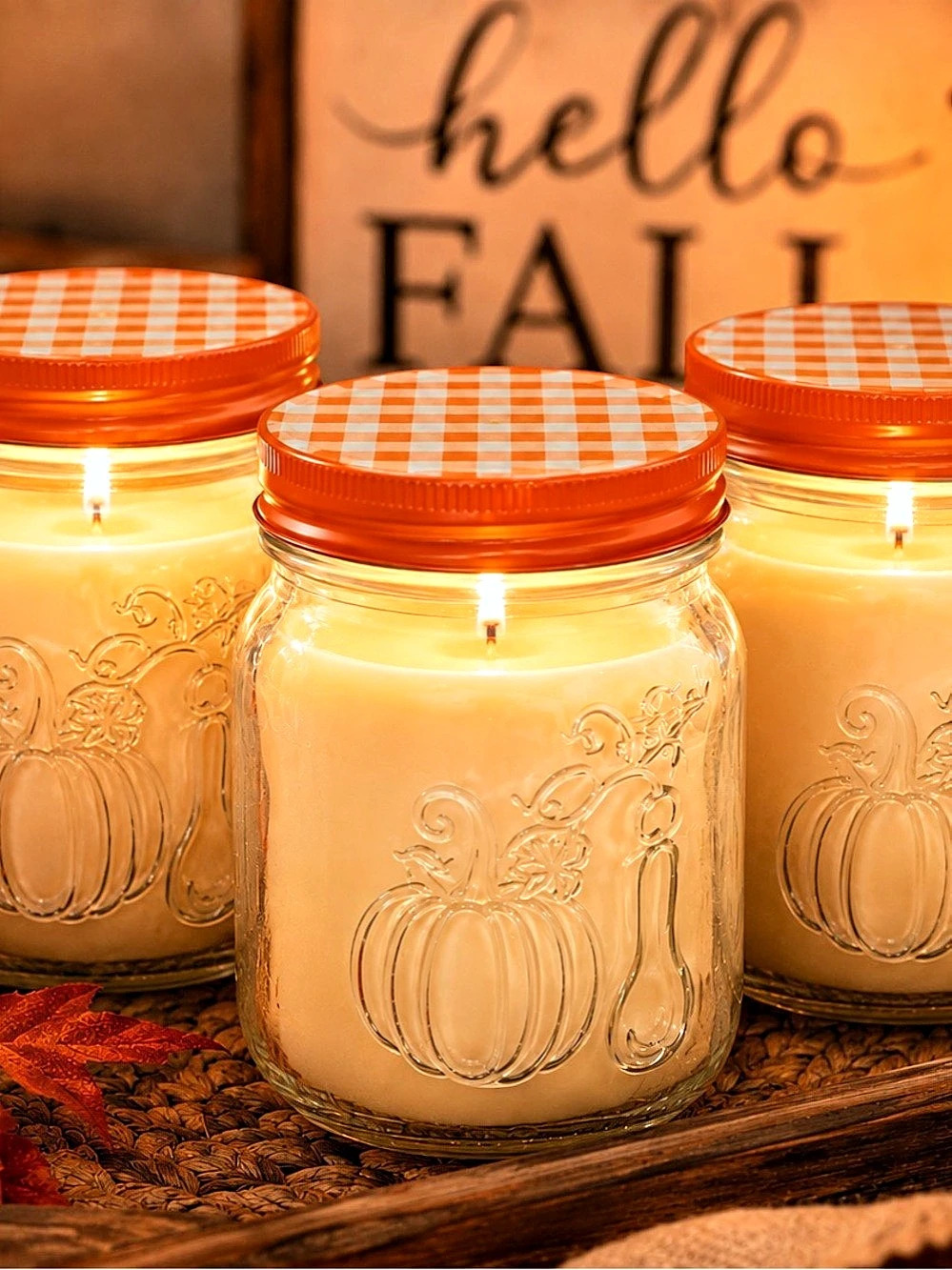 Pumpkin Jar Candle Set Orange & Cream NWT 26 oz